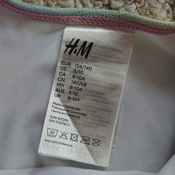 H & M Flounce-trimmed Swimsuit in Shimmer Light pink/ombre Rainbow size 8/10 - Picture 12 of 13